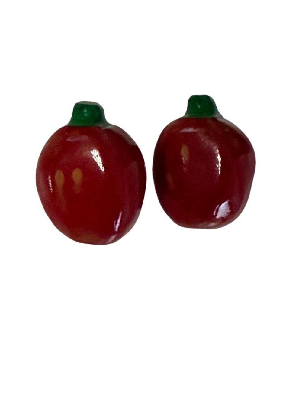 Vintage Red Apple Stud Earrings Hand Painted Fruit Novelty Jewelry